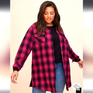 Torrid Shacket Barn Coat Checked Pink Plaid Button Front Heavyweight Cotton Sz 0